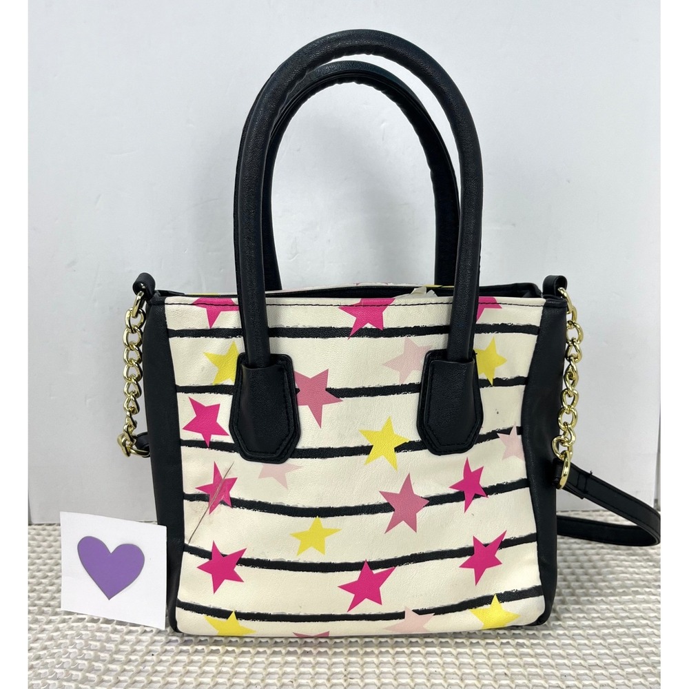 Betsey Johnson Crossbody Shoulder striped Stars Print Black & white Cloud - Picture 2 of 10